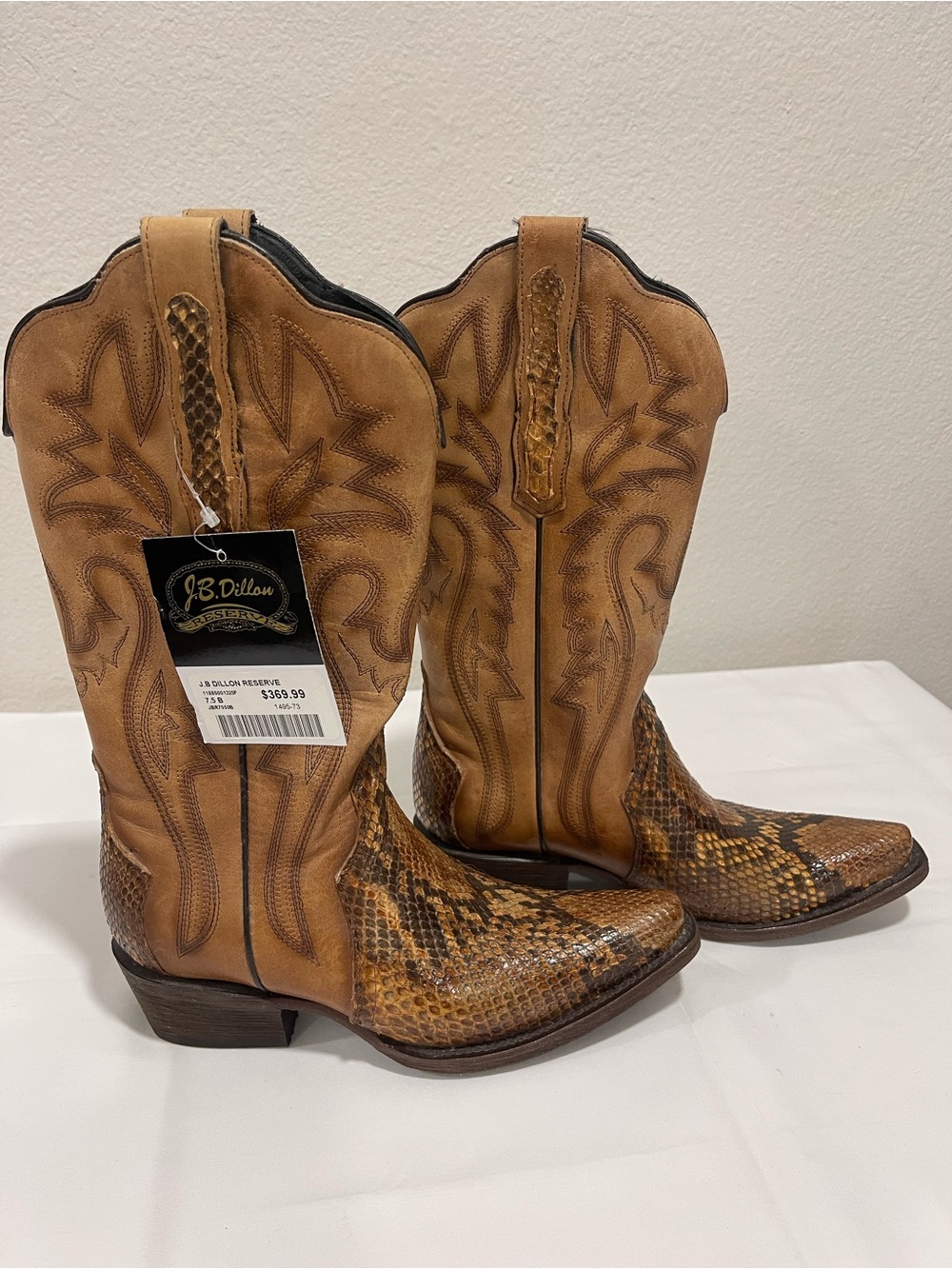 J. B. Dillon brown Leather and Python original Cowboy Boots Women’s size 7.5